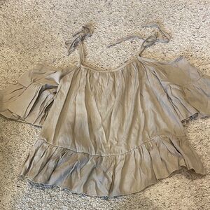 SHEIN Beige Ruffle Off-Shoulder Blouse